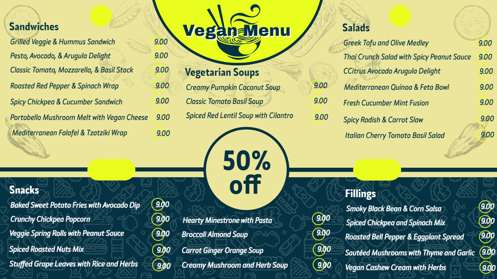 Vibrant Vegan Specialties Menu