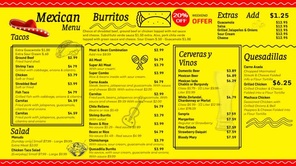 Vibrant Mexican Fiesta Menu Display