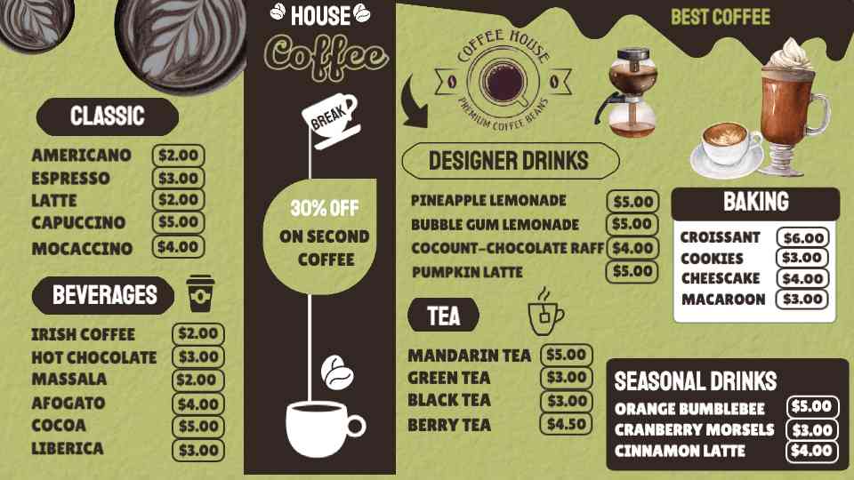 Eco-Friendly Coffee & Beverage Menu