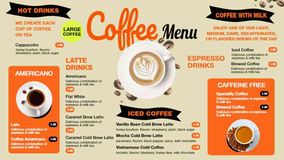 Vibrant Coffee & Latte Selections