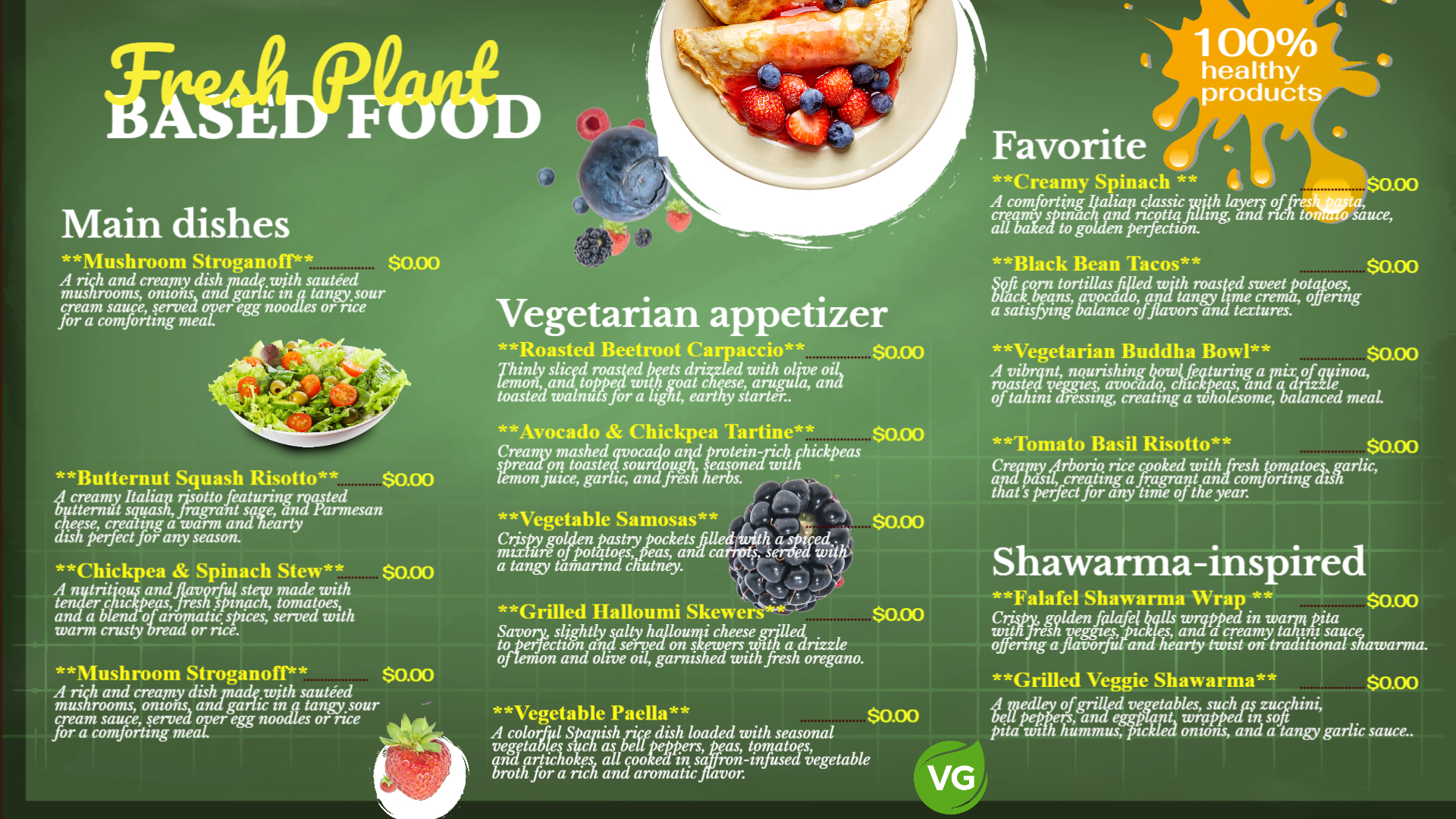 Wholesome Plant-Based Favorites Menu