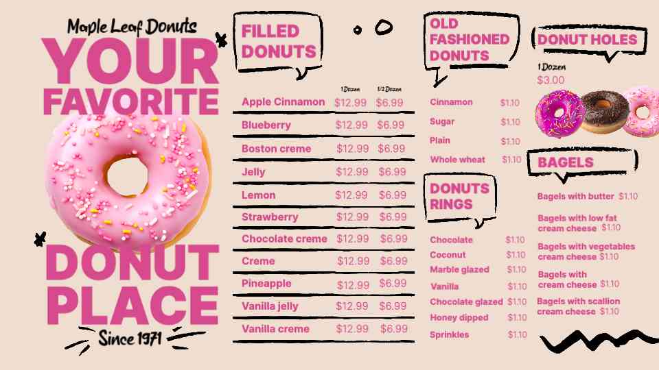 Vibrant Donut Shop Menu Display