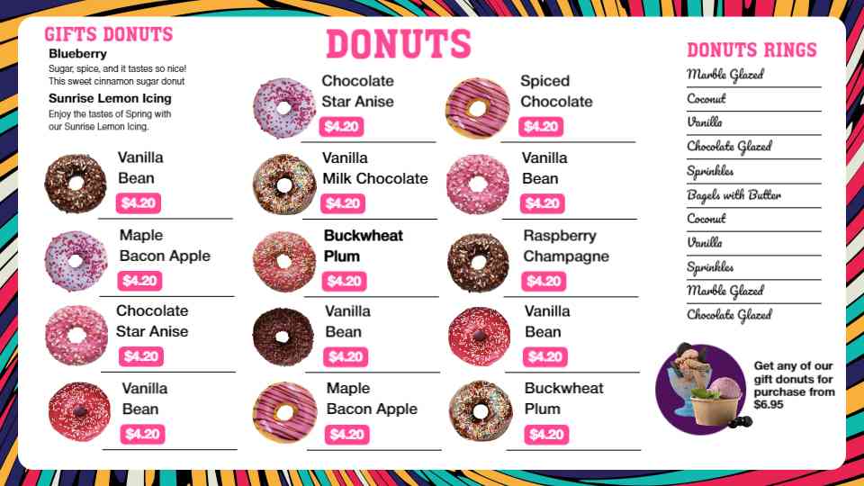 Artisan Donut & Flavorful Rings Menu
