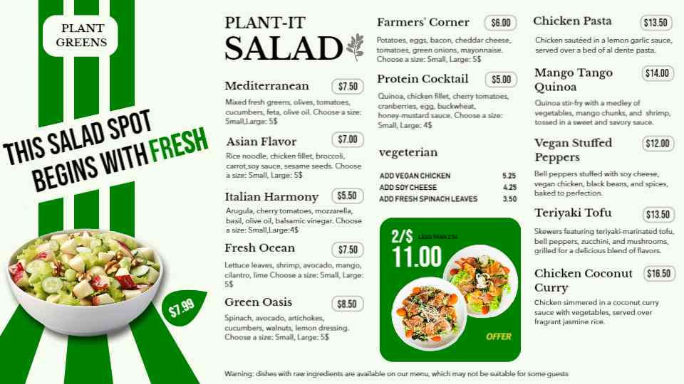 Vibrant Greens & Protein Menu