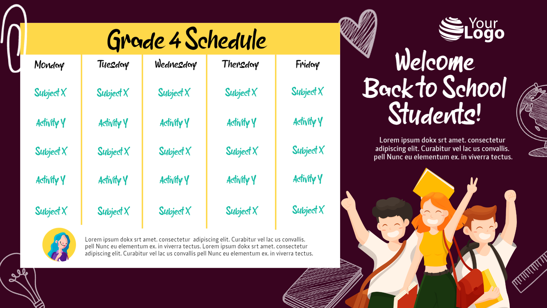 Grade 4 Back-to-School Weekly Planner