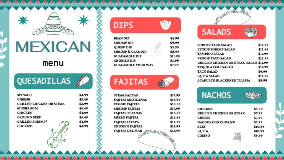 Kobe Mexican Fiesta Menu Display