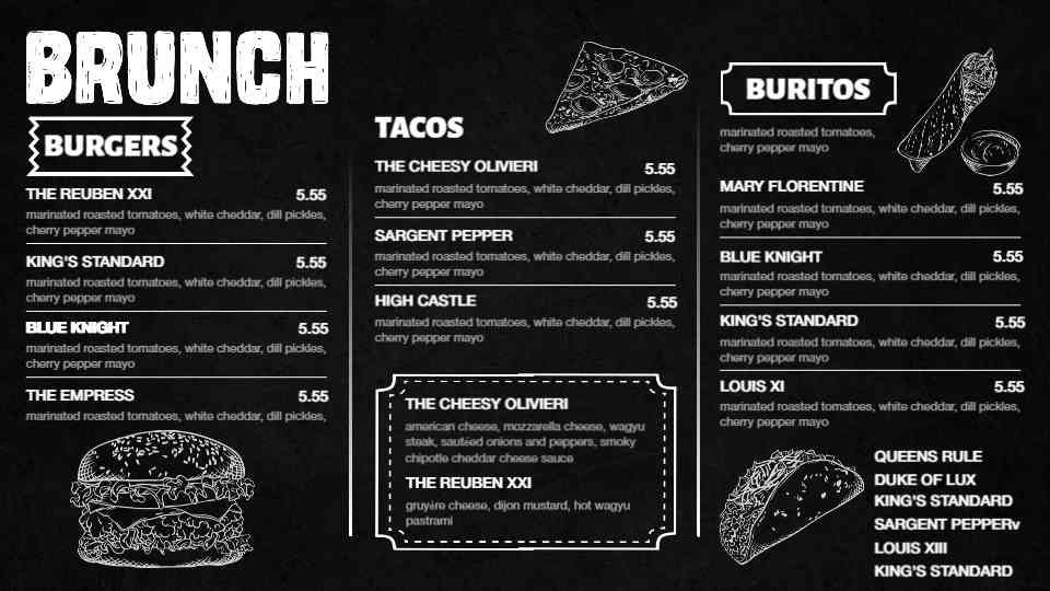 Retro Brunch & Taco Feast Menu
