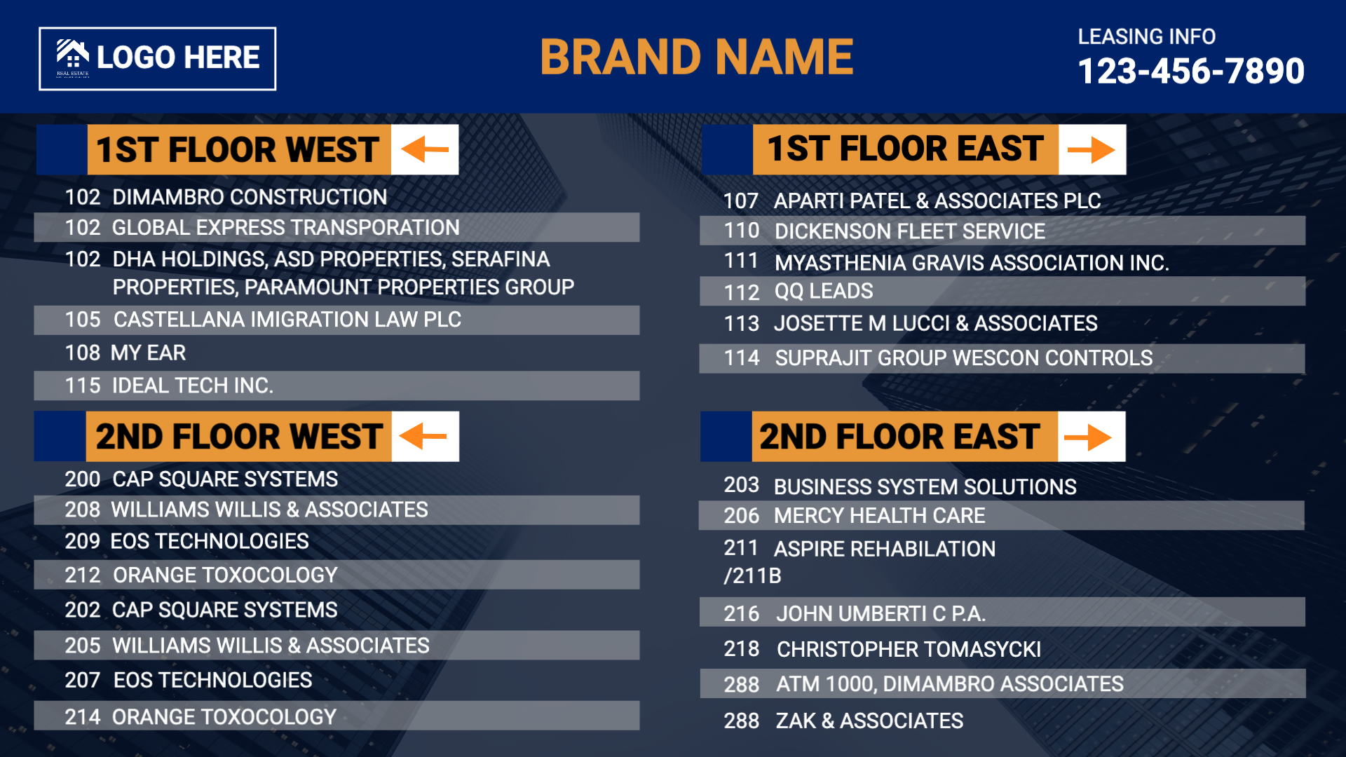 Construction Business Digital Directory Display