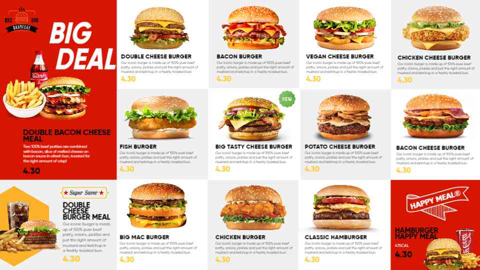 Burger Combo Deals Menu