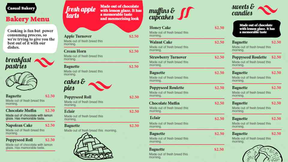 Rustic Bakery & Fresh Pastries Menu