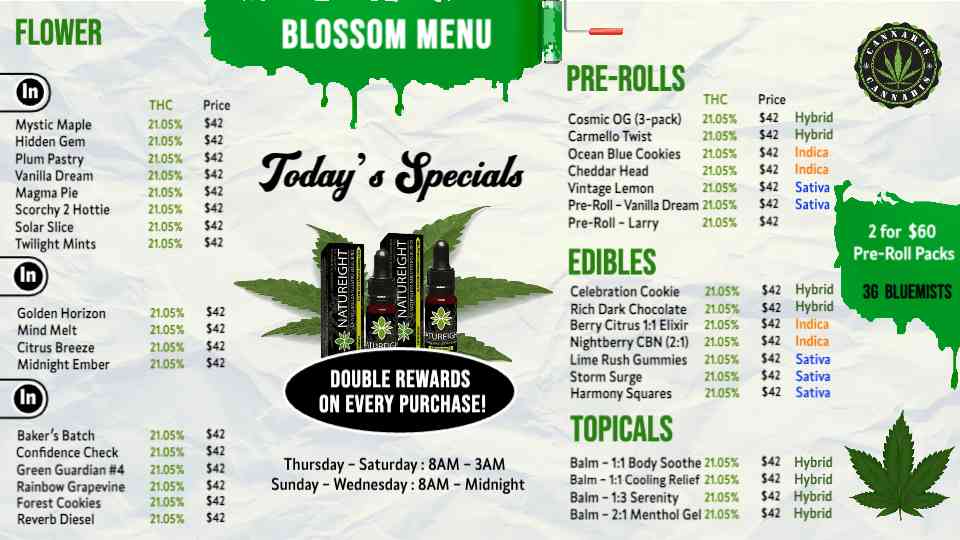 Cannabis Menu with Specials