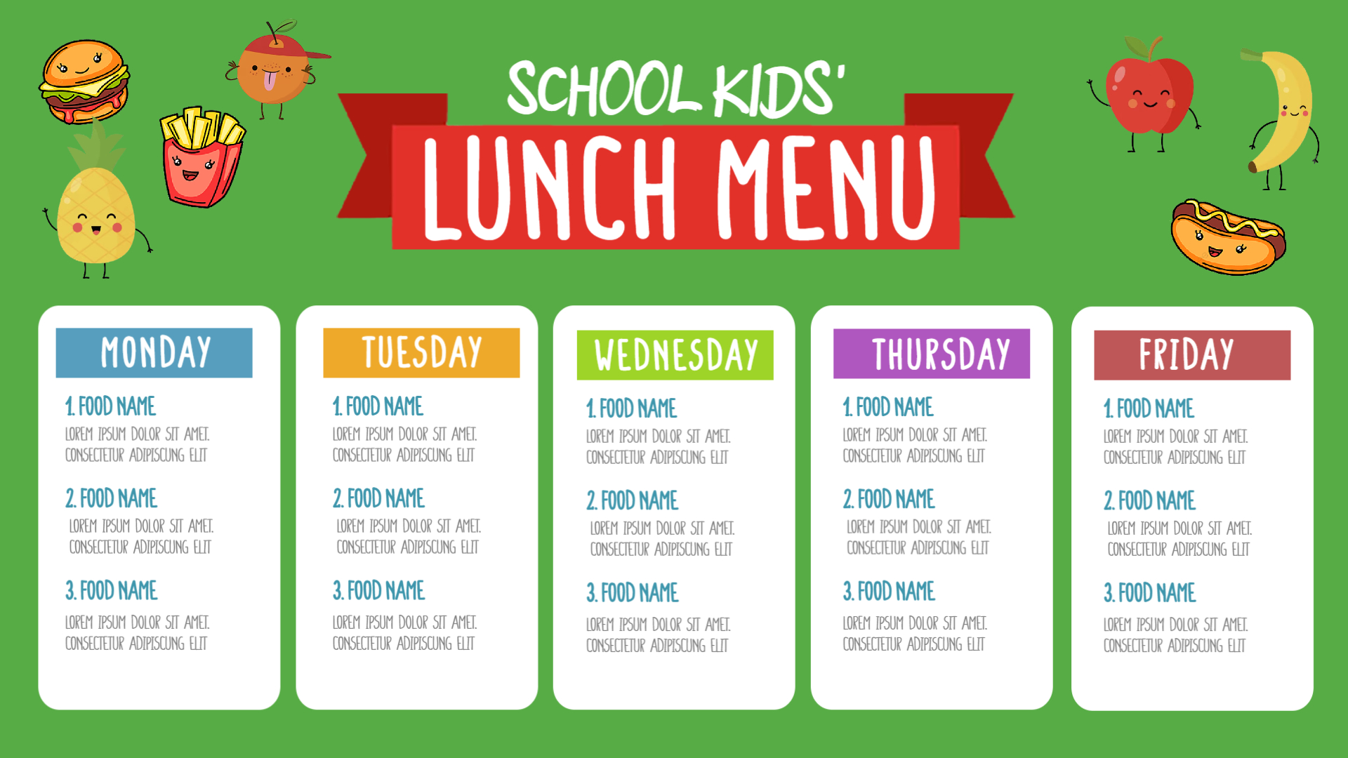 Vibrant Weekly School Lunch Planner