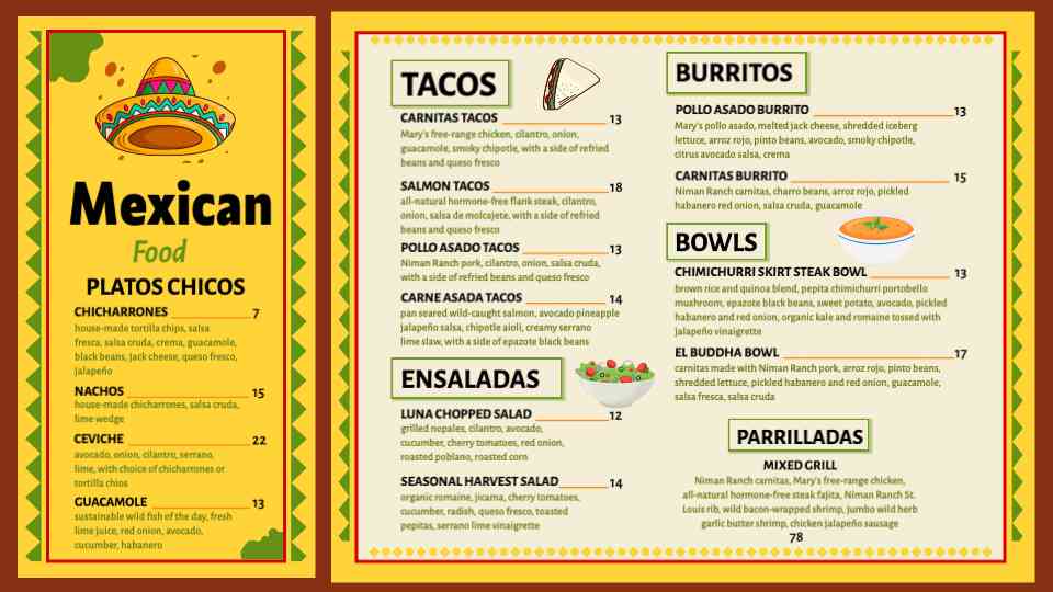 Authentic Mexican Menu Display