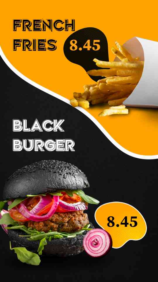 Gourmet Black Burger & Crispy Fries Showcase
