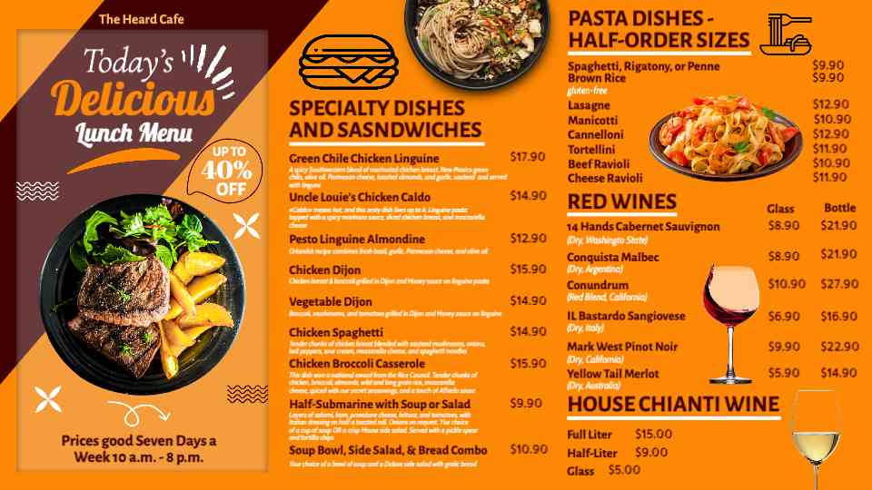 Delicious Lunch Specials Menu Display