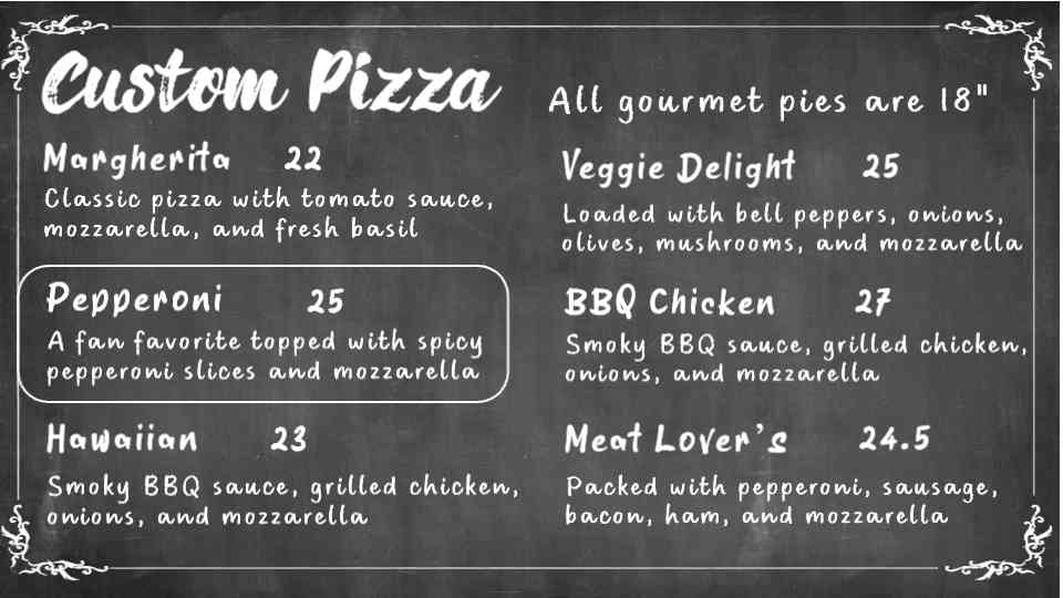 Gourmet Pizza Specials Display