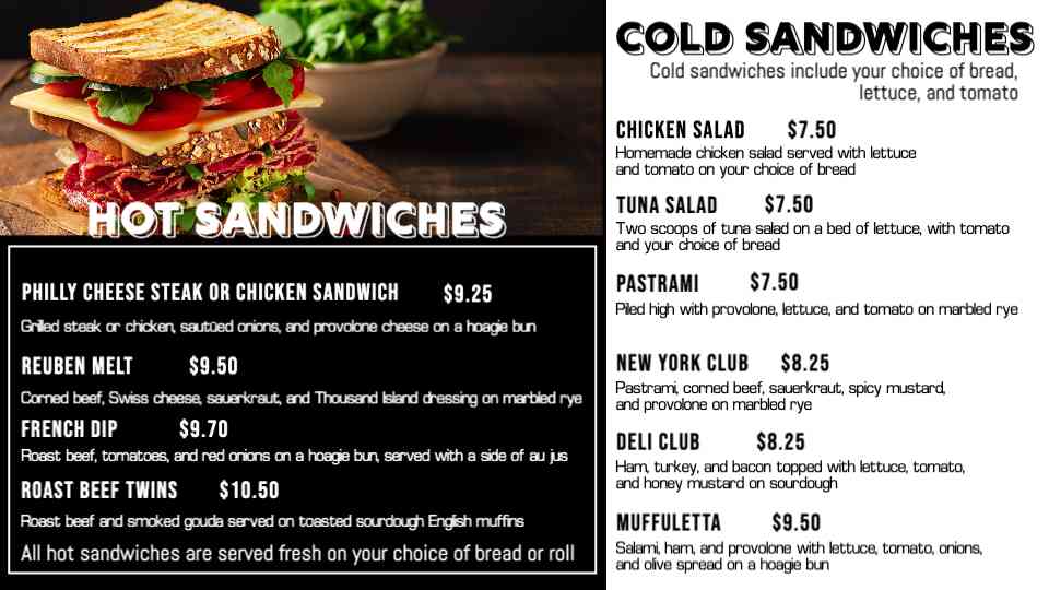 Gourmet Sandwich Menu Display