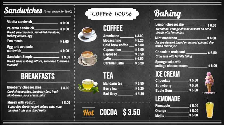 Modern Coffeehouse & Bakery Menu