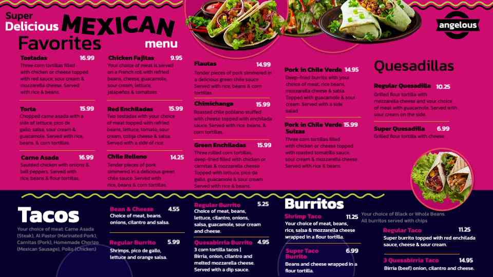 Super Mexican Favorites Menu Display