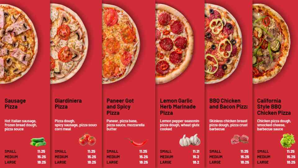 Handcrafted Pizza Choices Menu