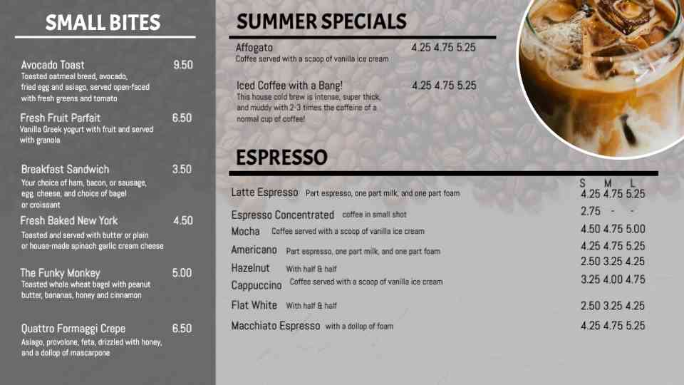 Clean & Modern Espresso Menu