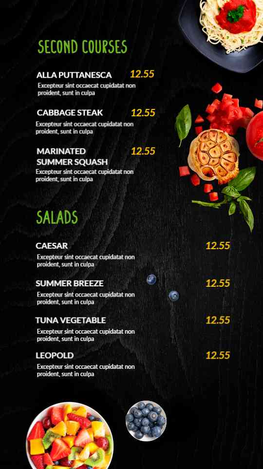 Plant-Based Gourmet Menu Display