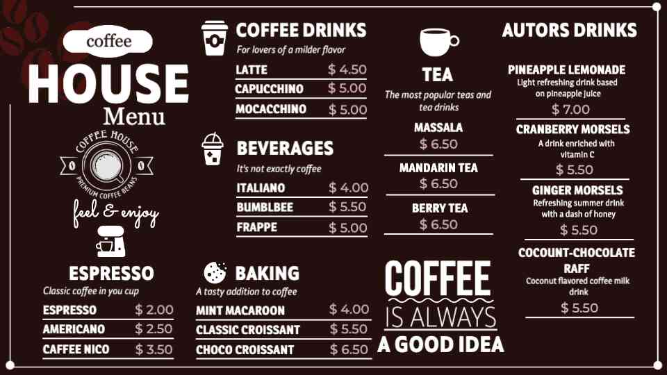 Classic Coffeehouse Brew & Treats Menu