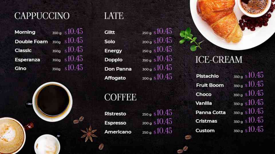 Elegant Coffeehouse Menu Display