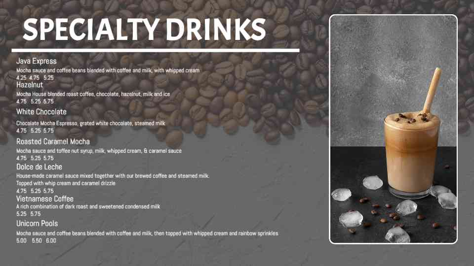Sleek Espresso & Specialty Drink Menu