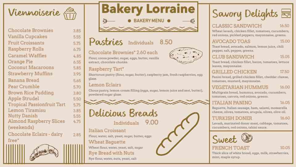 Artisan Bakery Delights Menu