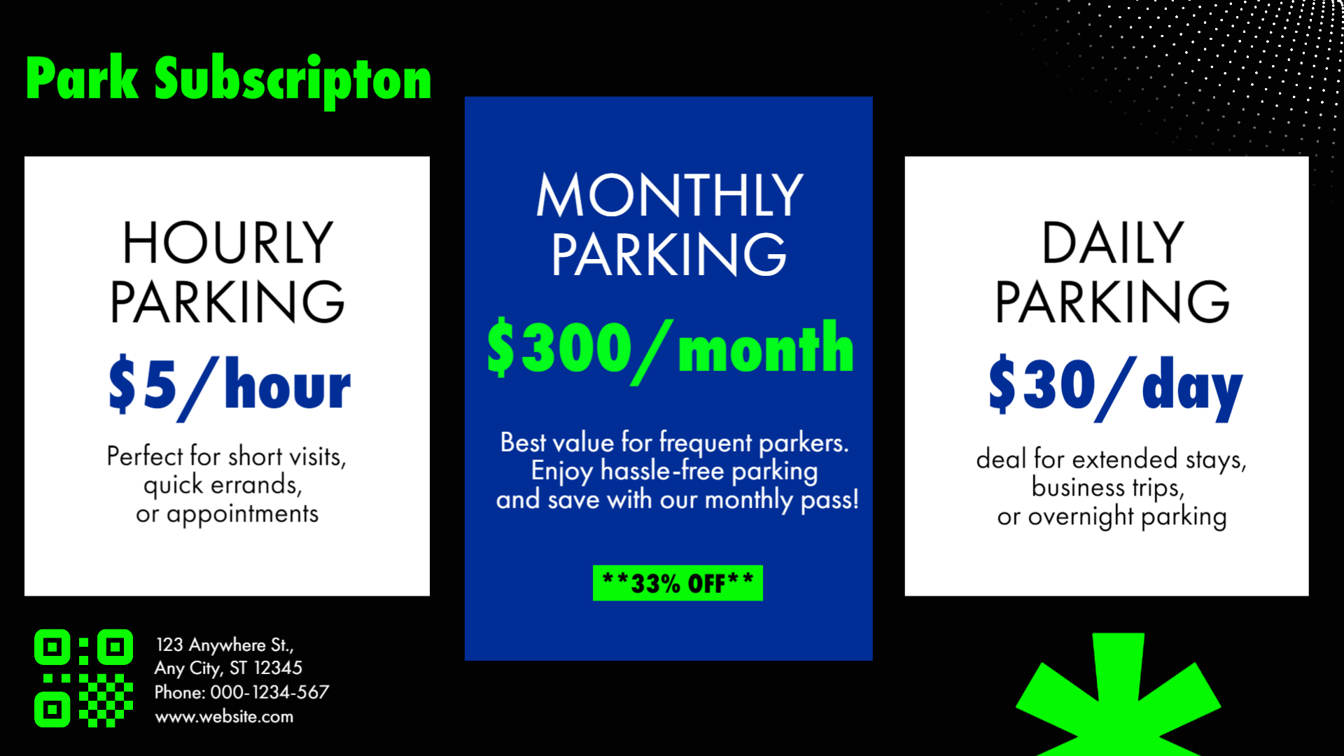 Airport Parking Rates & Subscription Display