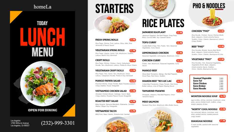 Vibrant Asian Lunch Menu Display