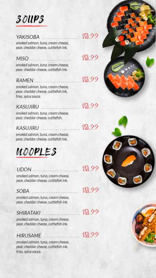 Elegant Sushi & Noodle Menu Display