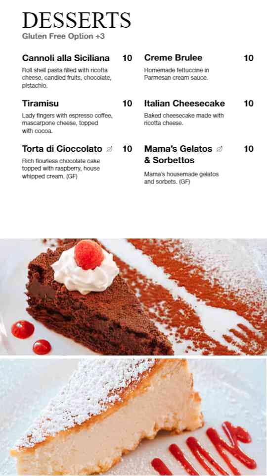 Decadent Desserts & Sweet Treats Menu