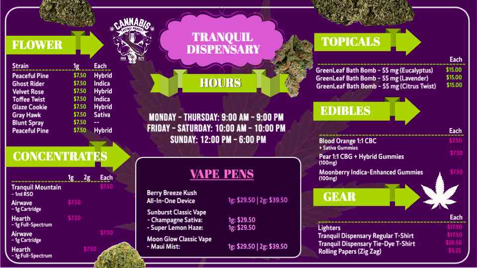 Comprehensive Cannabis Dispensary Menu