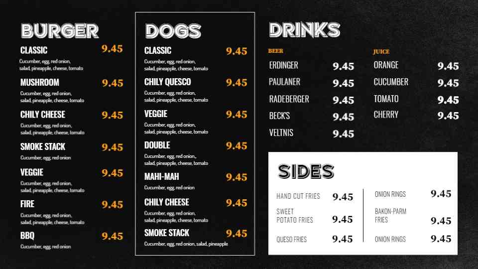 Signature Burger & Craft Bites Menu
