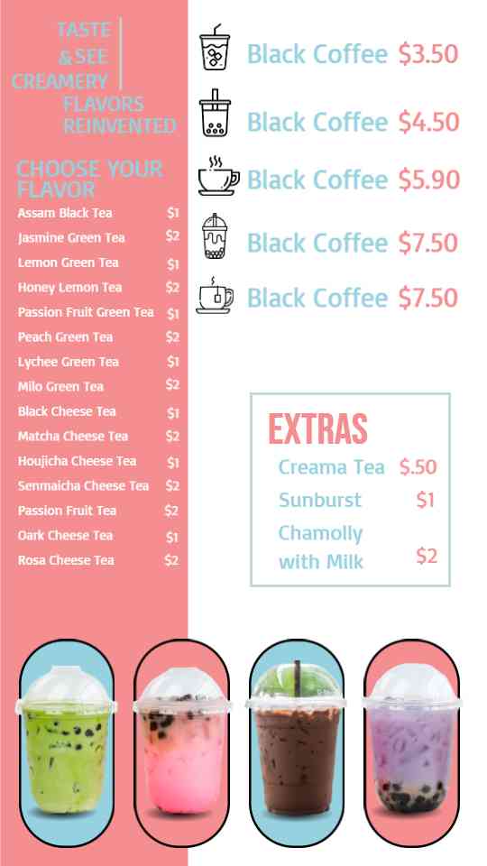 Trendy Boba & Creamery Flavors Menu