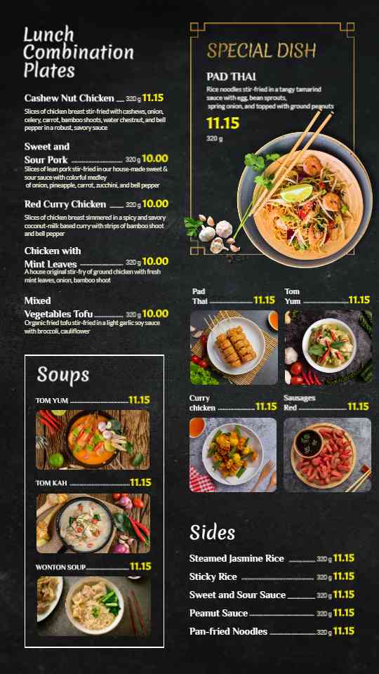 Authentic Thai Lunch & Specialty Menu Display