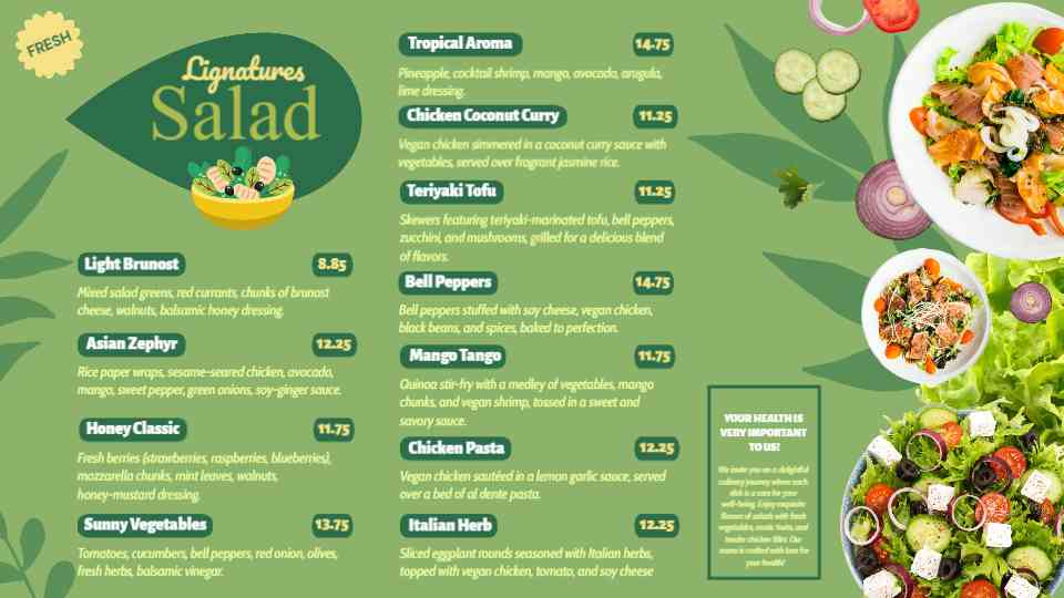 Wholesome Signature Salad Menu