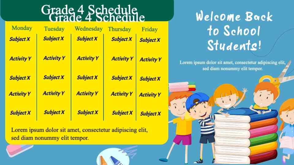 Grade 4 School Week Planner template