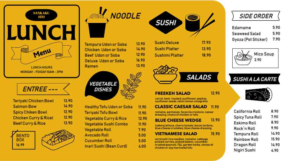 Sankaku Asian Fusion Lunch Menu Display