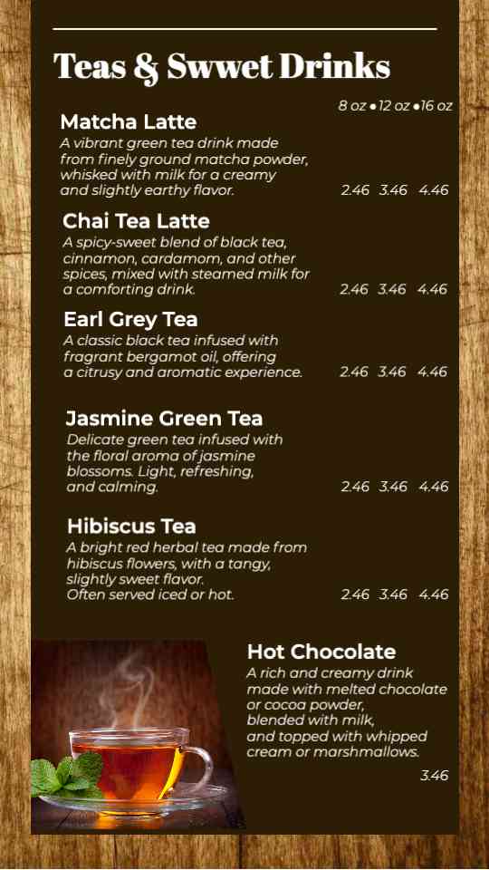 Café Beverage Menu Display