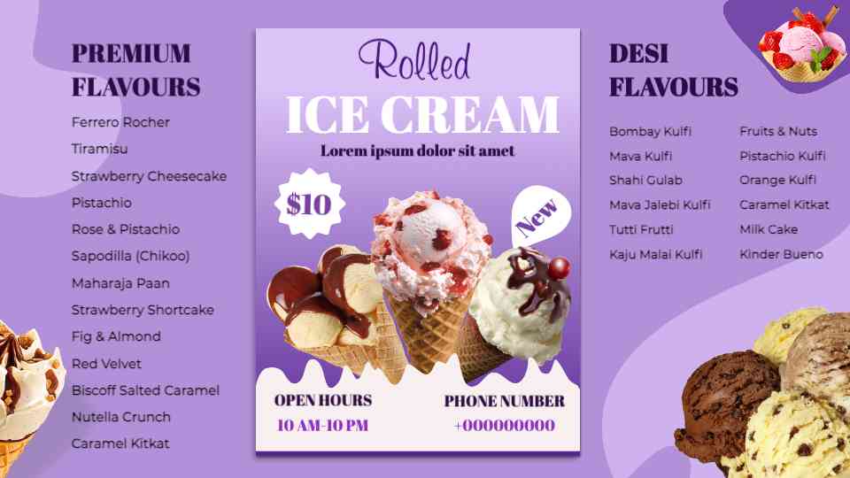 Gourmet Rolled Ice Cream Menu