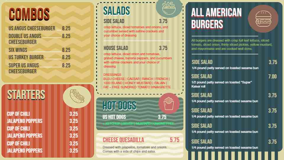 Retro Burger & Fries Diner Menu