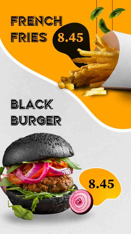 Signature Black Burger & Crispy Fries Menu | AIScreen