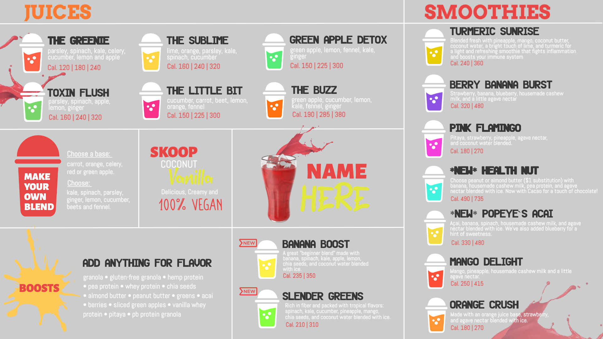 Fresh Fusion Juices & Smoothie Creations Menu
