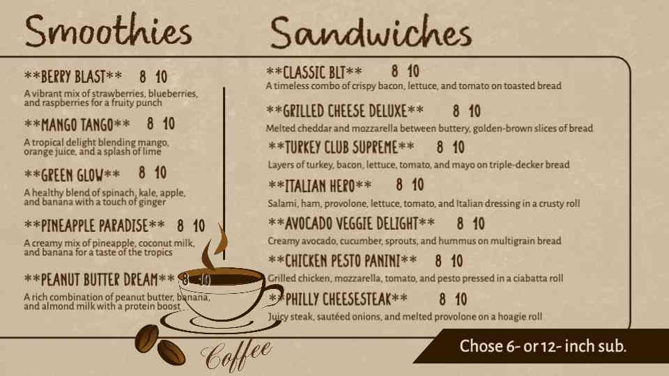 Smoothie & Sub Sandwich Menu