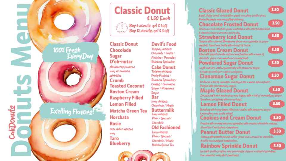 Vibrant Donut Delights Menu