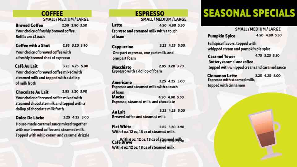 Seasonal Coffee Delights Menu Display