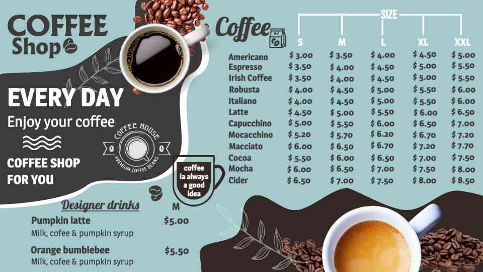 Café Essentials Beverage Menu
